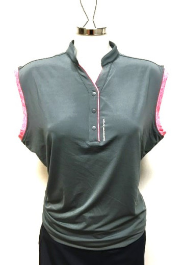 What Bunkers Dame Ærmeløs Polo - Grå/Pink i str. Large