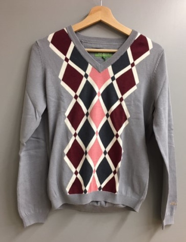 Backtee Dame V-Neck Strik Argyle - Bordeux/Grå - str. Medium